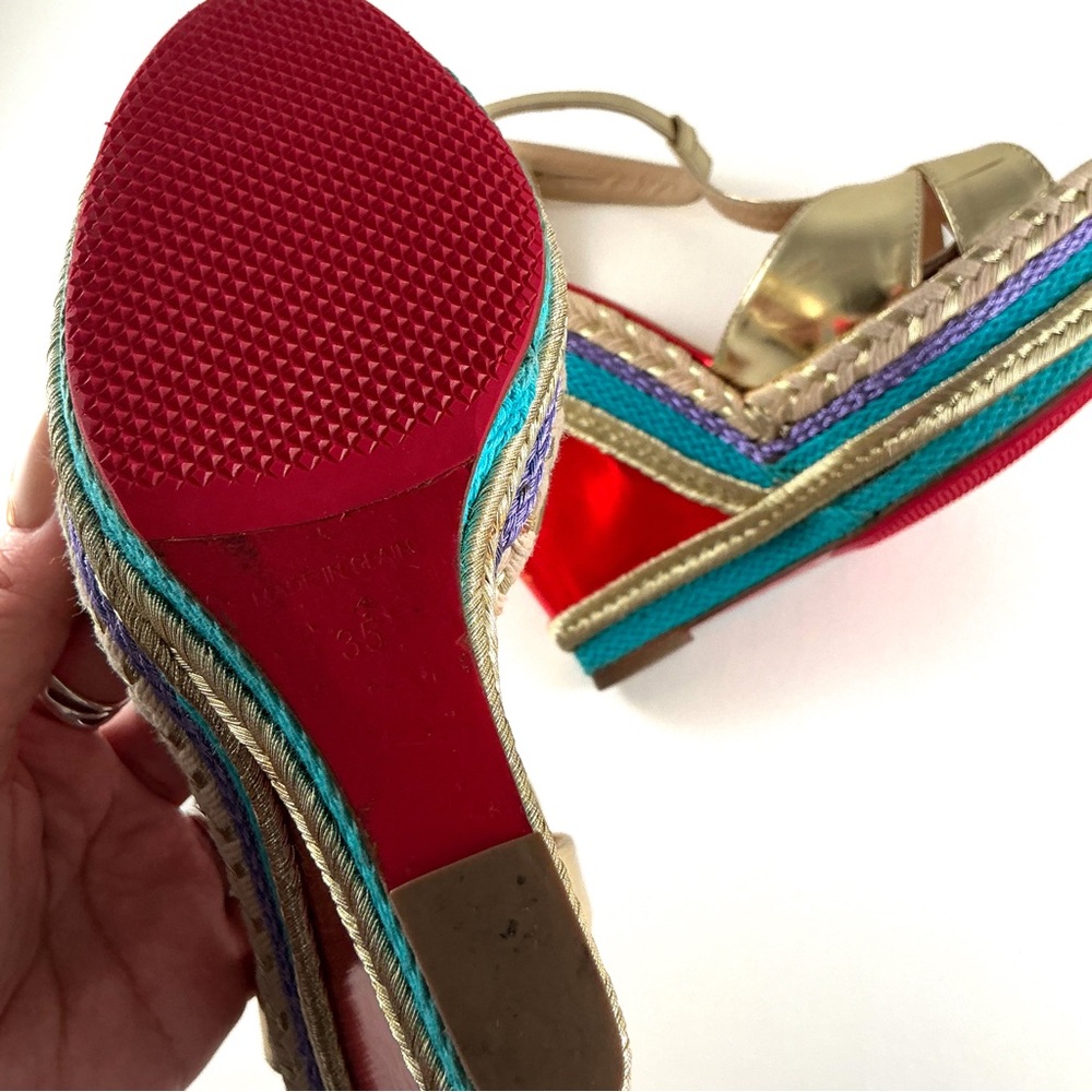 Christian Louboutin Trotolita Metallic Gold Wedge Sandals - Picture 11 of 11